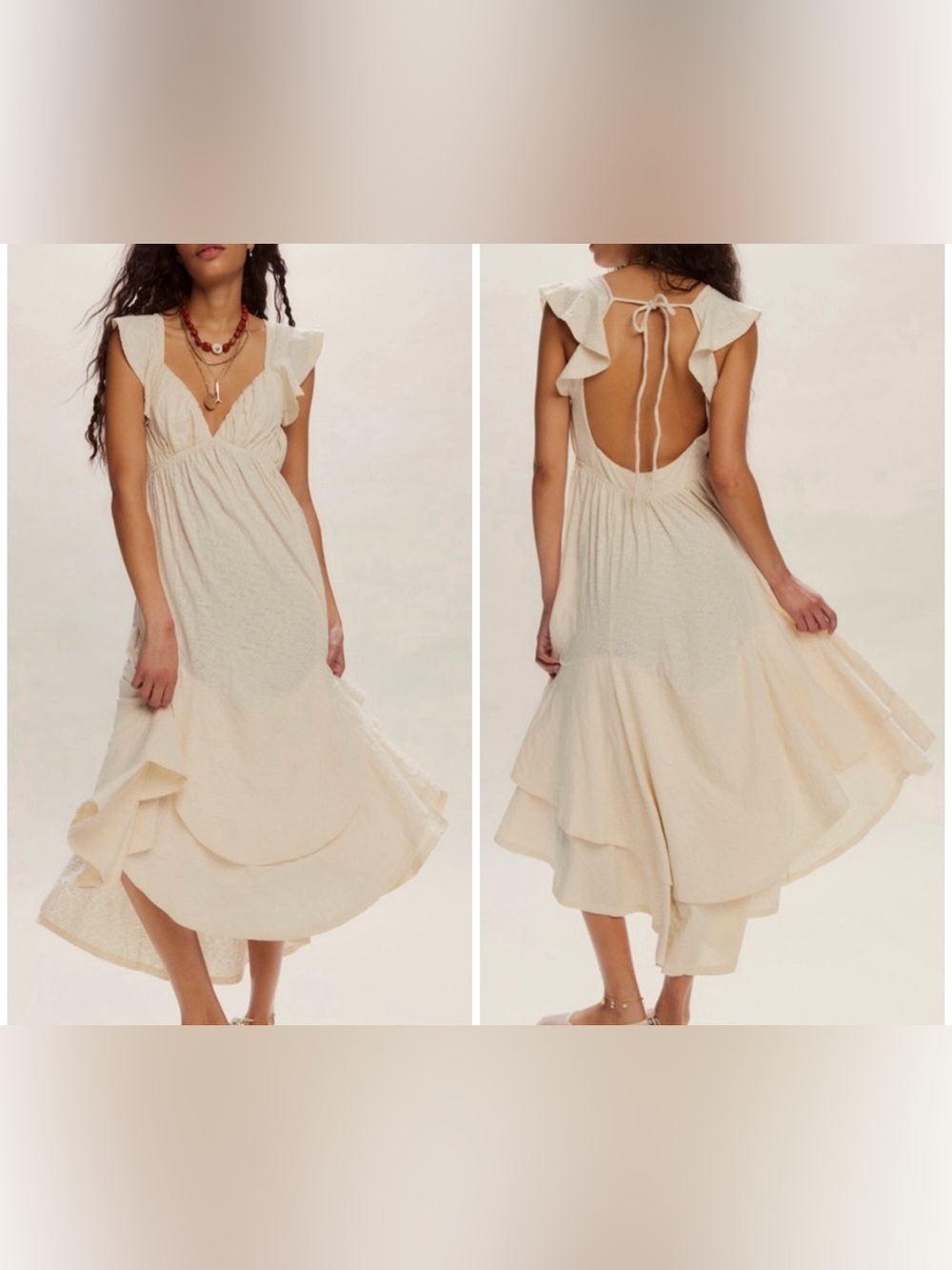 NWOT Free People Free-Est Aquamarine Maxi Dress - Tea neutral cream - Medium